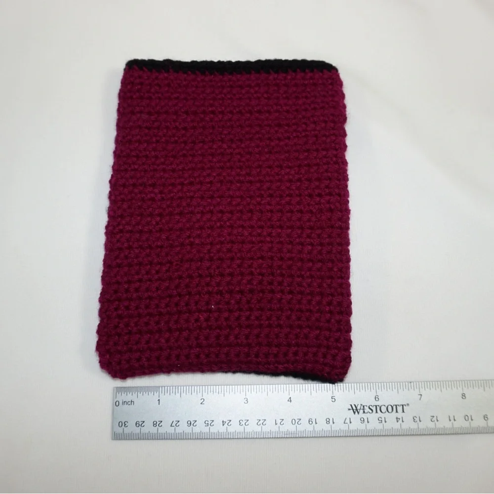 Handmade Crocheted Kindle Sleeve in Deep Berry with Dark Trim